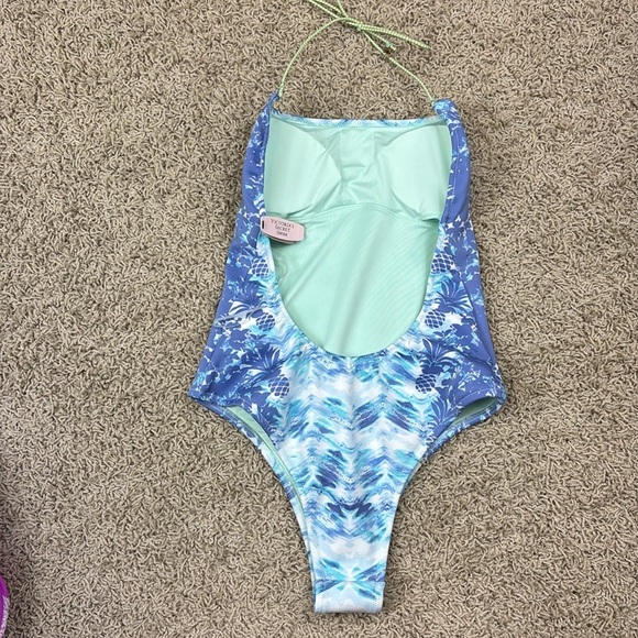 NWT Victoria’s Secret blue pineapple one piece halter swimsuit sz sm - Picture 5 of 6
